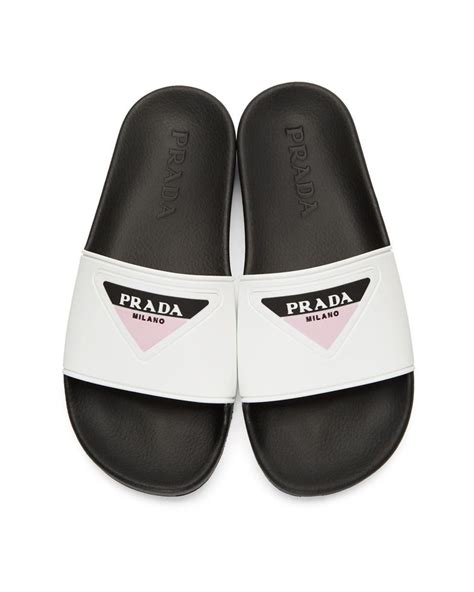 white prada mules|Prada women pool slides.